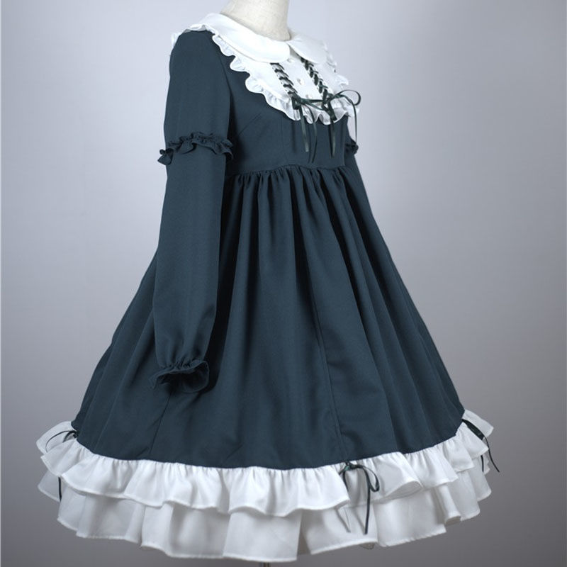 De manga larga de Lolita clásico vestido de Cosplay traje de algodón vestido JSK para niña rosa Borgoña oscuro verde vestido de Lolita: Dark green / L