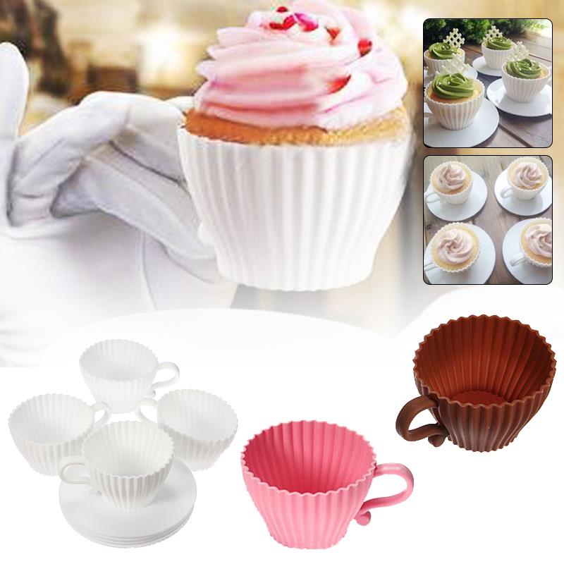 Witte siliconen cupcakevormpjes muffinbakvorm cake theeschoteltje theekopje mal
