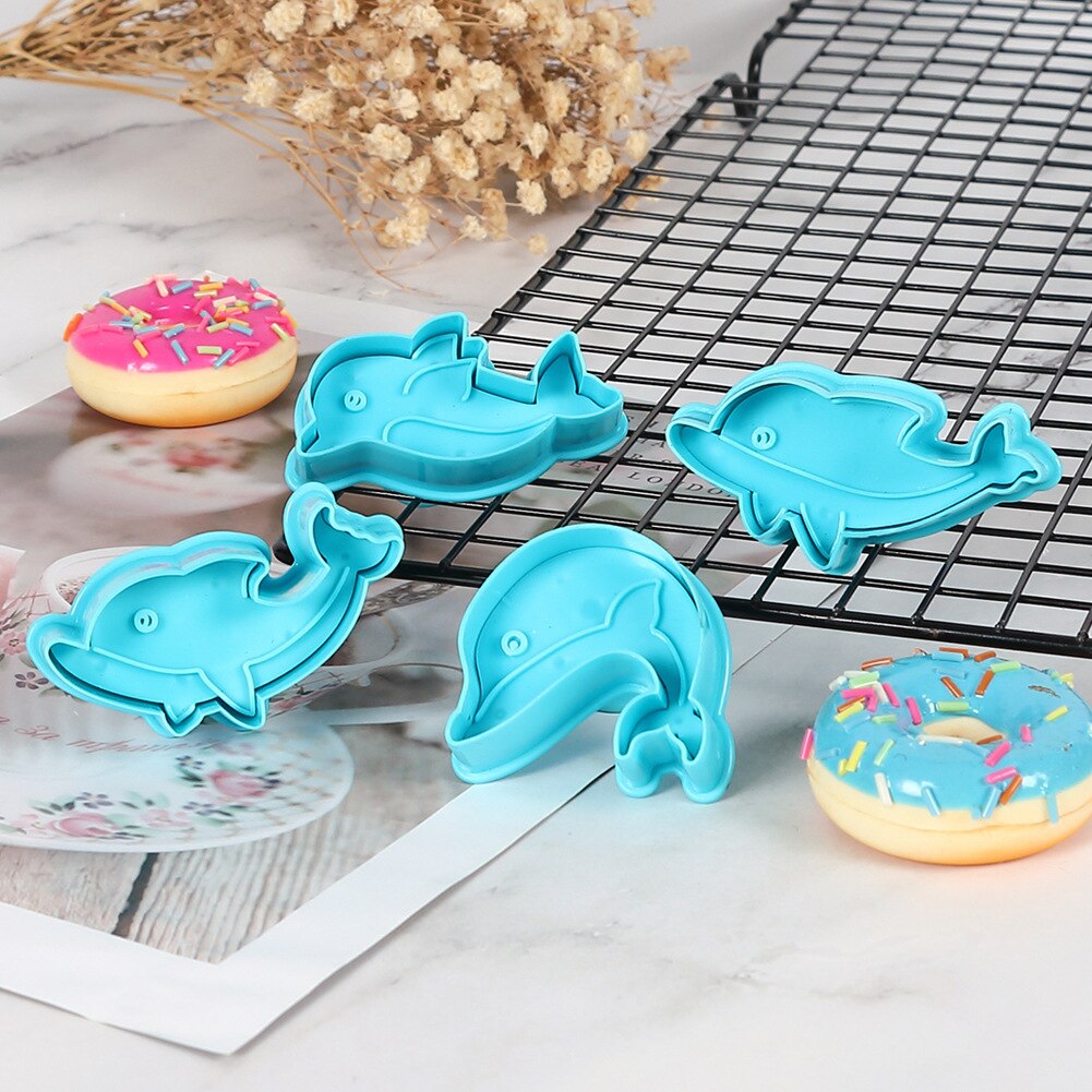 Moules à gâteaux d&#39;anniversaire en forme de dauphin, jolis emporte-pièces pour cookies, Biscuits au chocolat, accessoires de cuisson, DIY, 4 pièces