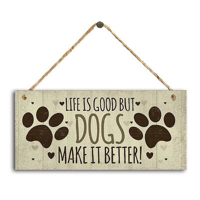 Hundetiketter rektangulært træ kæledyrskort hundetilbehør dejligt venskab dyreskilt plaques rustik vægindretning boligindretning
