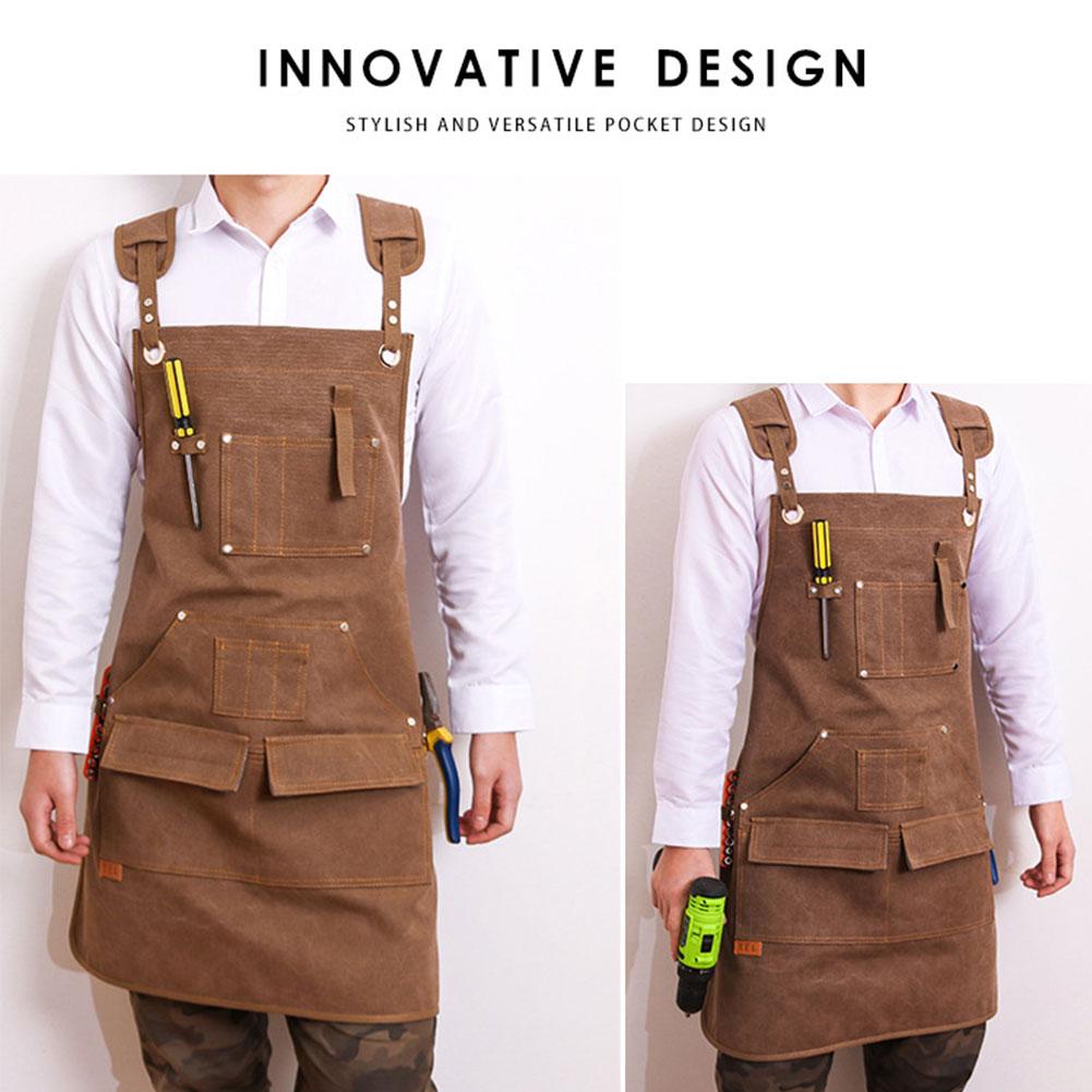 Tool Apron Adjustable Neuter Waxed Canvas Heavy Duty Utility Apron With Pockets For Woodwork Room Craft Workshop