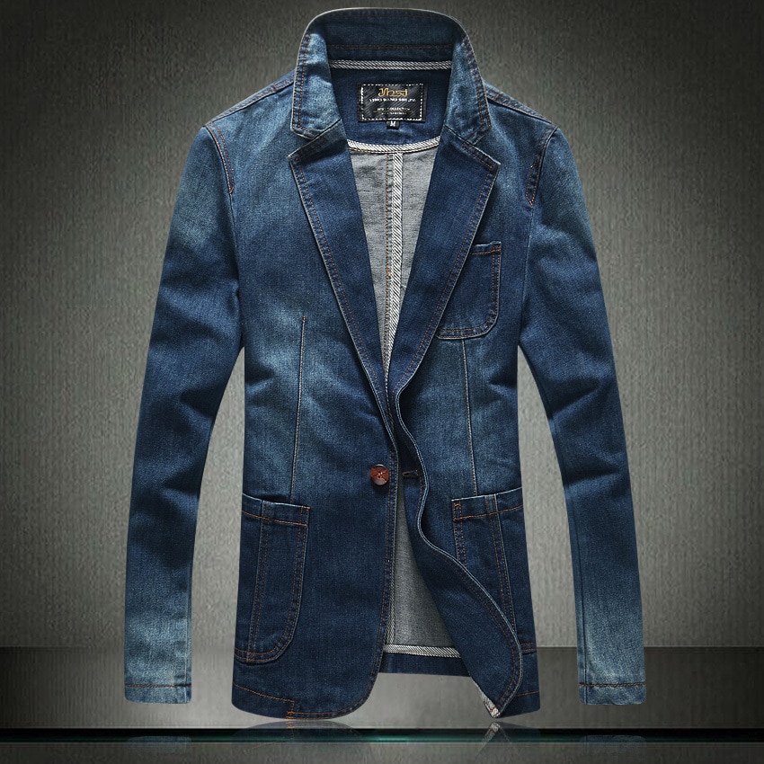 Yasuguoji slim blazer i mænd single button herre scene jakker afslappet denim jakke mænd blazer designs