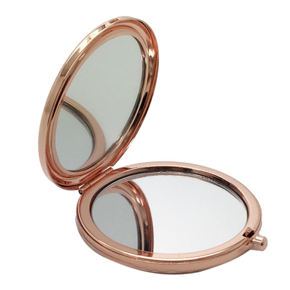Draagbare Ronde Pocket Metalen Spiegel Double Side Reizen Opvouwbare Make-Up Spiegel Vrouwen Cosmetische Mini Makeup Vergrotende Spiegel