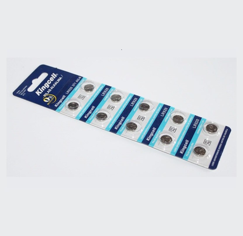10 X Pilas de botón alcalinas AG6 LR920 371 SR927 171 bateria Kingcell Blister 10 Unidades 1,5V