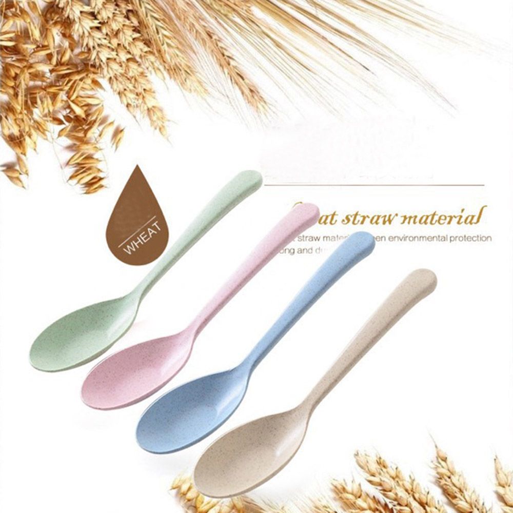 Cuillère à soupe en plastique Portable, paille de blé , à Long manche, vaisselle de table, outils de cuisine pour enfants