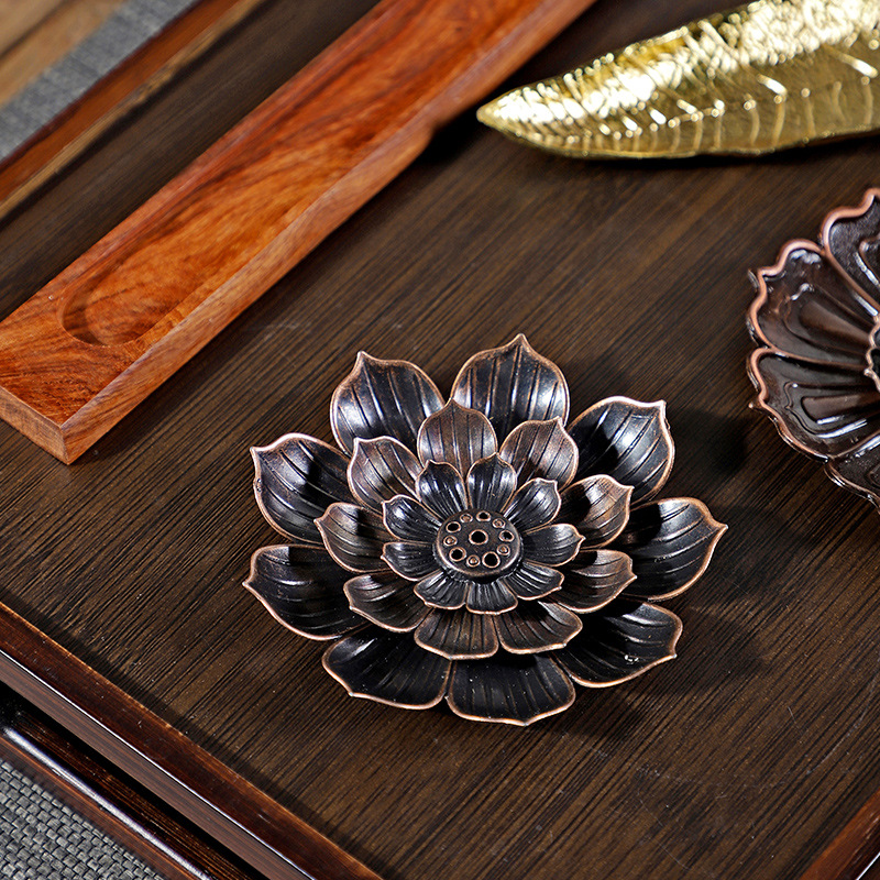 Brûleur d'encens en bois de poire, feuille d'or, fleur de Lotus, artisanat , décoration, porte-encens, cérémonie du thé au bureau