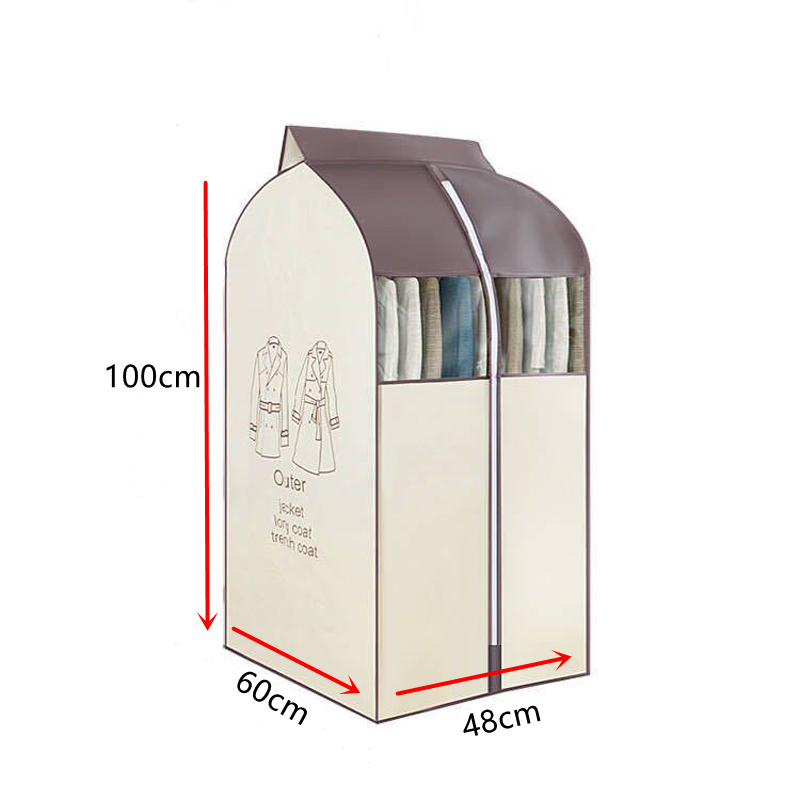 Large Capacity Clothes Storage Bag Hanging Type Closet Garment Dust Cover Thick Non-Woven Coat Protector Case Hanging Organizer: Beige-48x60x100cm