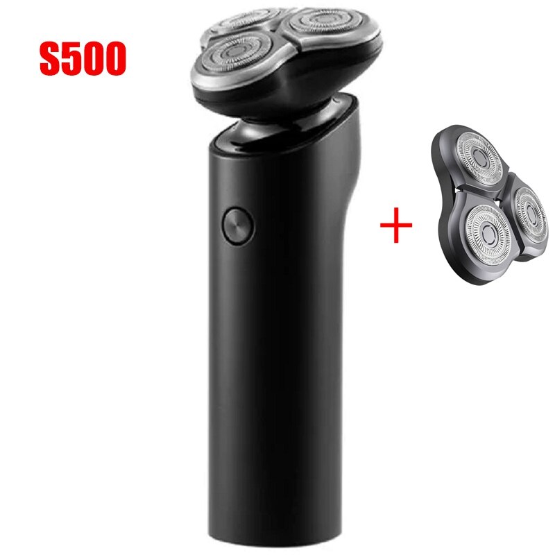 Xiaomi mijia, barbeador elétrico original, barbeador s500, 3 cabeças, máquina de barbear a seco ou úmido, aparador de barba, lâmina lavável, visor led limpo: S500 and 1 head