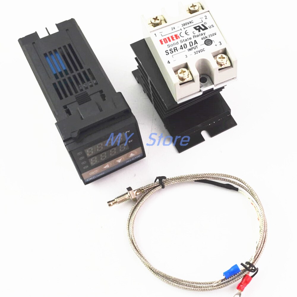 100-240VAC PID REX-C100 Temperature Controller Range 0 to 900C SSR40A K Thermocouple, PID Controller Set + Heat Sink