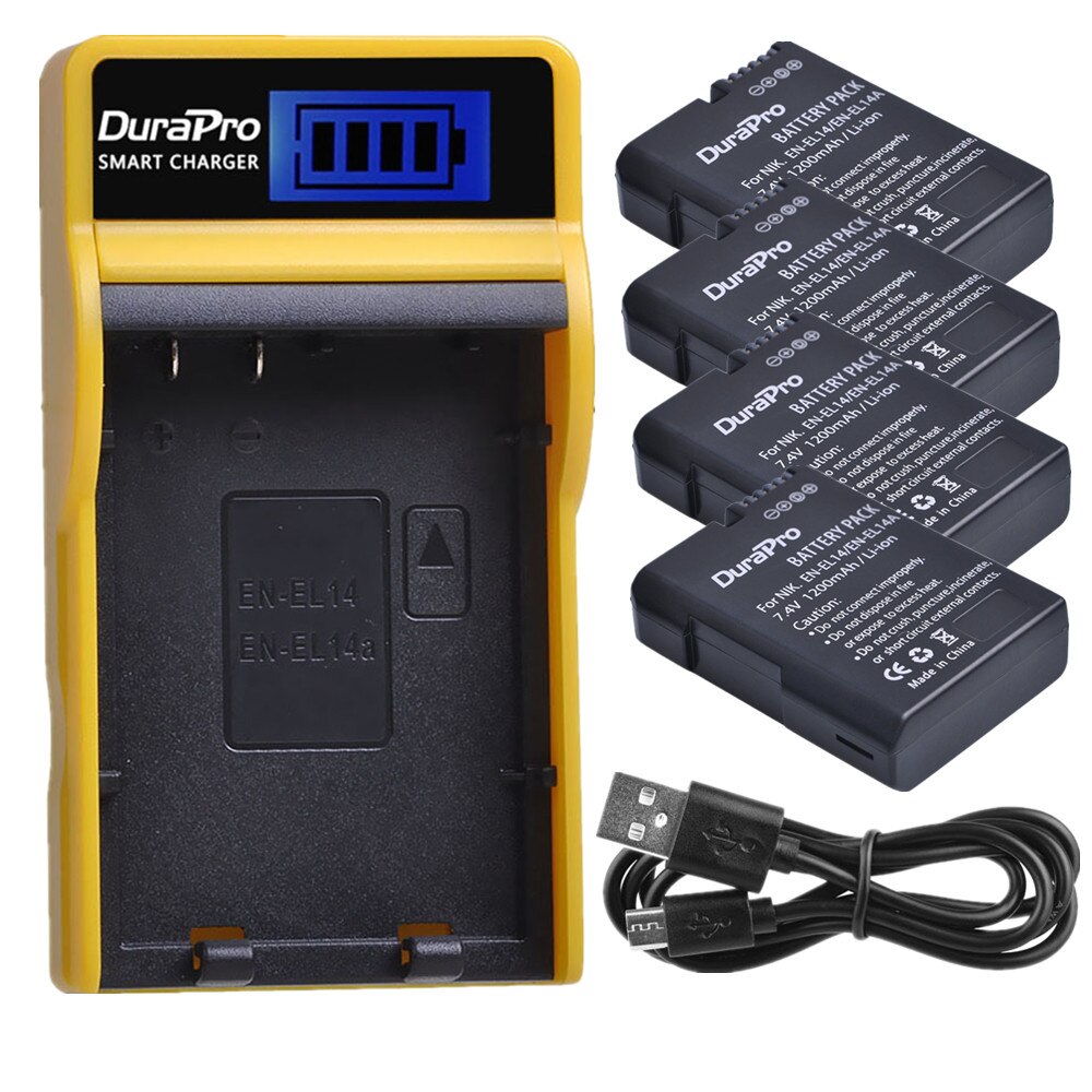 EN-EL14 de batería EN-EL14a EN EL14 EL14a EN14 + cargador USB con LCD para Nikon P7800 P7100 D3400 D5500 D5300 D5200, 3 uds.: 4battery and charger