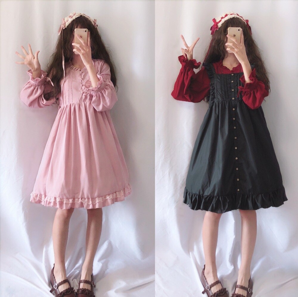 Japanese Ruffled Gretel Simpska dress Girl Lolita Dress Princess Lolita Dress falbala dress Bowknot DRESS LXC001