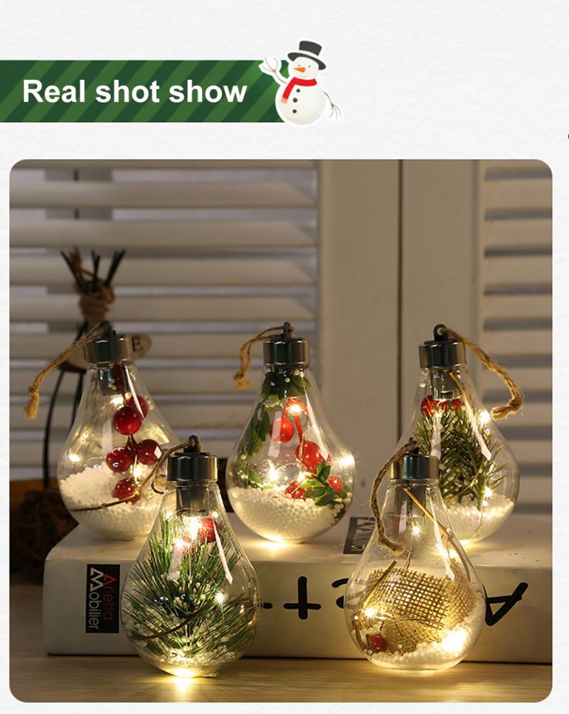 1PC Christmas Transparent LED Bulb Ball Shape Pendants with Warm White Light Xmas Tree Hanging Decoration Ornament