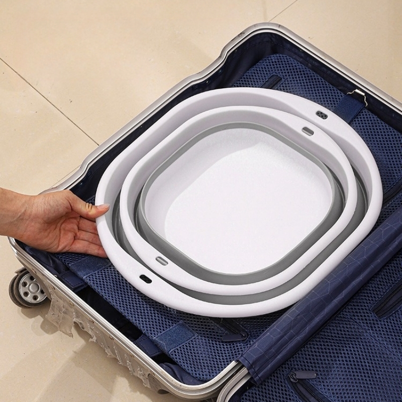 Folding Washbasin Silicone Portable Basin Foldable Bucket Camping Sink Bath Goods Dorm Room Essential Collapsible Laundry Bowl