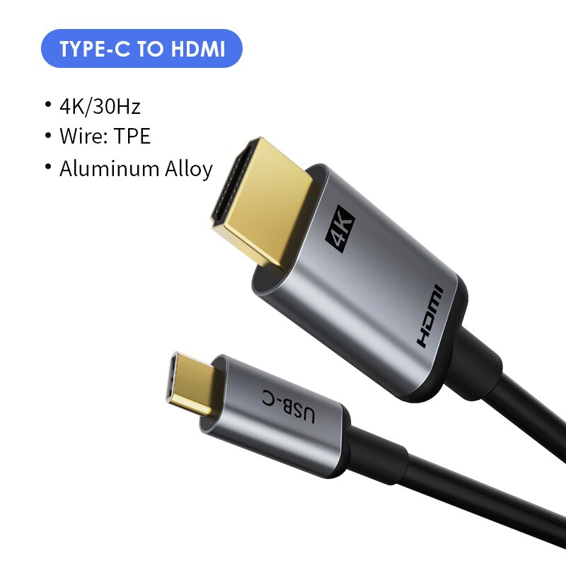 Kabeltid type c til hdmi kabel thunderbolt 3 4k 30hz usb c adapter for huawei mate 30 xiaomi 10 oneplus 7 usb c adapter  c374: 4k 30hz / 1m