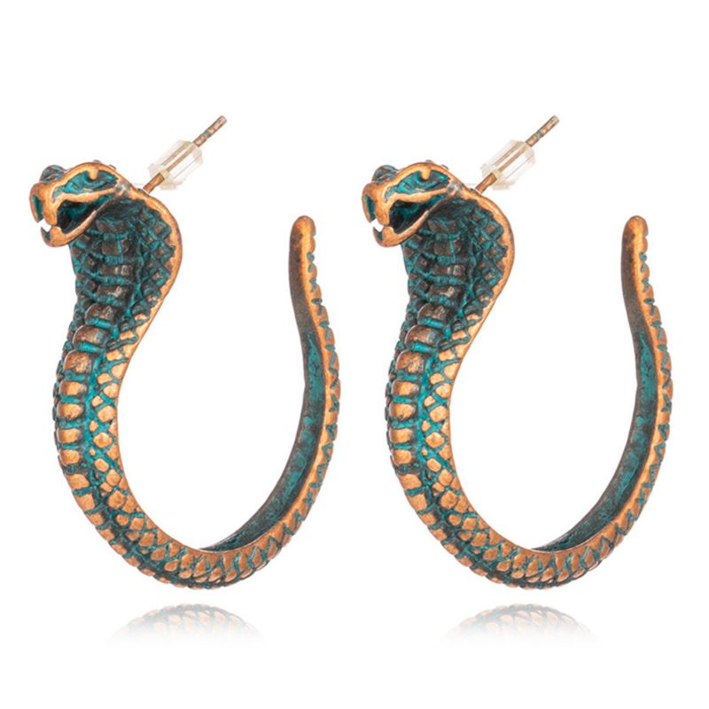 Antique Brozne Women Egyptian Cobra Snake Earrings Punk Gothic Animals Snake Ear Studs Jewelry Unisex