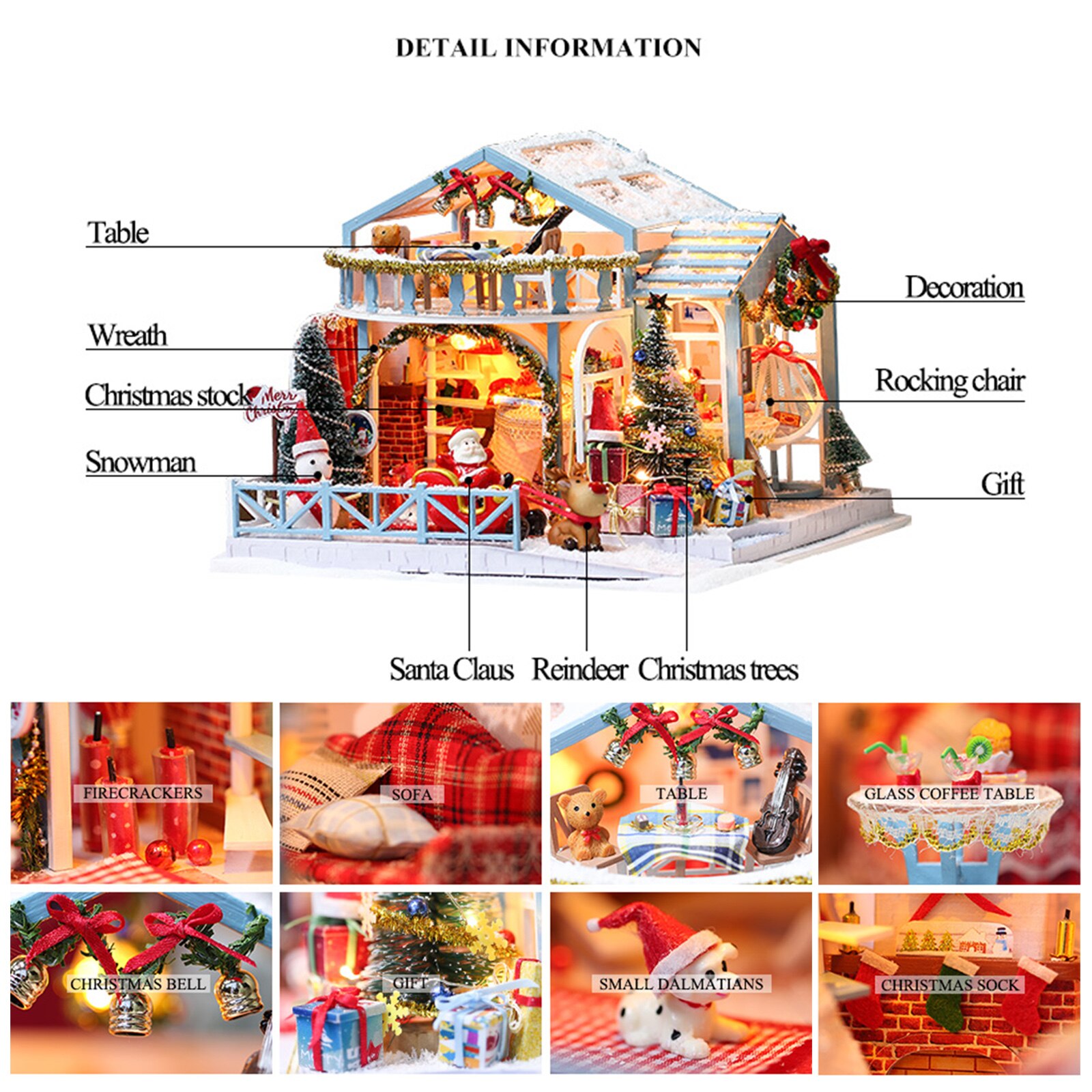 Christmas Wooden DIY Doll House Miniature Box Puzzle Assemble 3d Dollhouse Kits Toys For Children Birthday Doll House