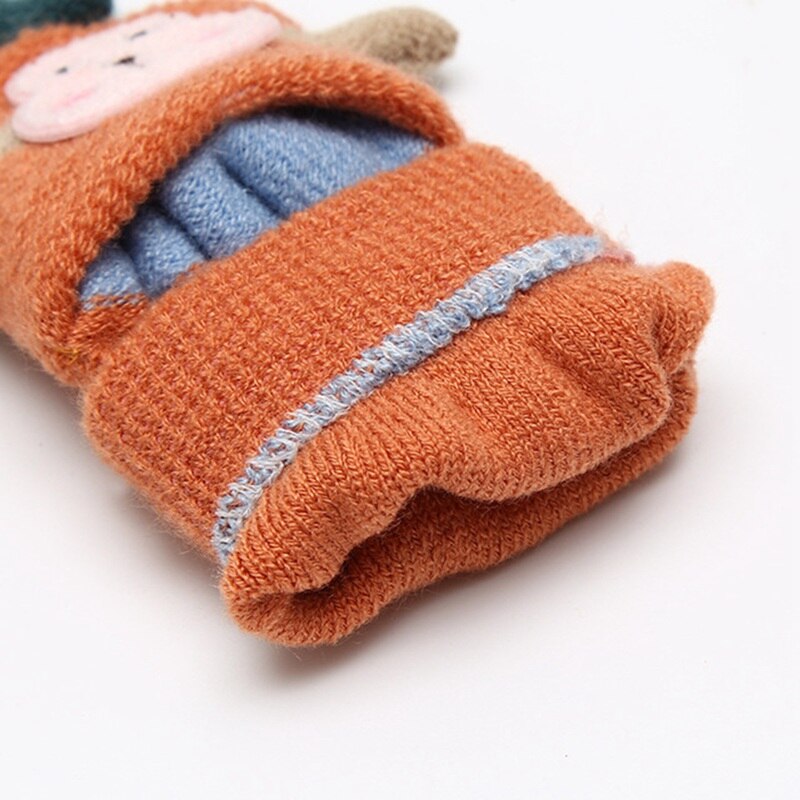 Cartoon Baby Gloves Boy Girl Winter Knitted Gloves Warm Convertible Flip Top Fingerless Mittens Gloves for Children Toddler Kid