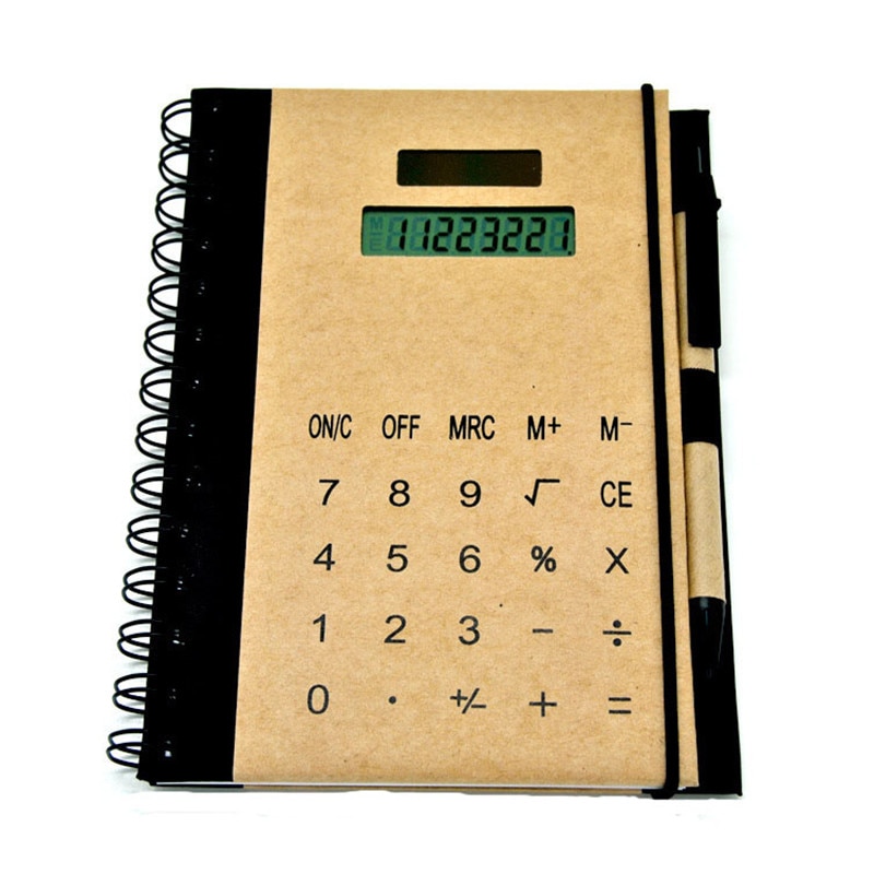 Multifunctionele Coil Rekenmachine Notebook Met Pen Slot Zonne-energie Notepad Kraftpapier Cover Office Supply