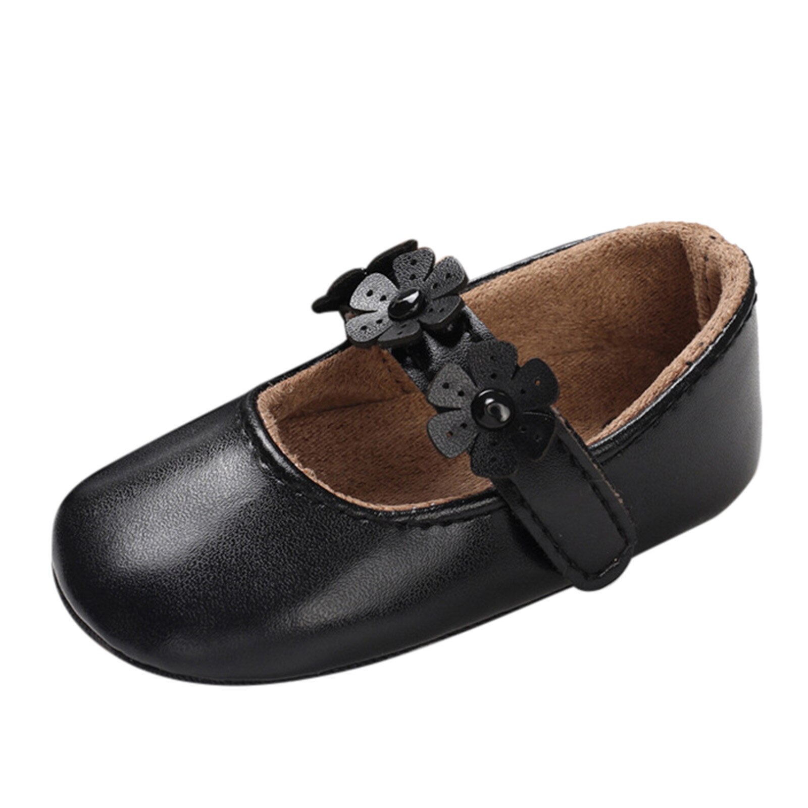 Newborn Baby Simple Toddler Shoes Floral Leather Girl Princess Shoes Home Outdoor Soft-soled Baby Shoes#p30: Black / 5