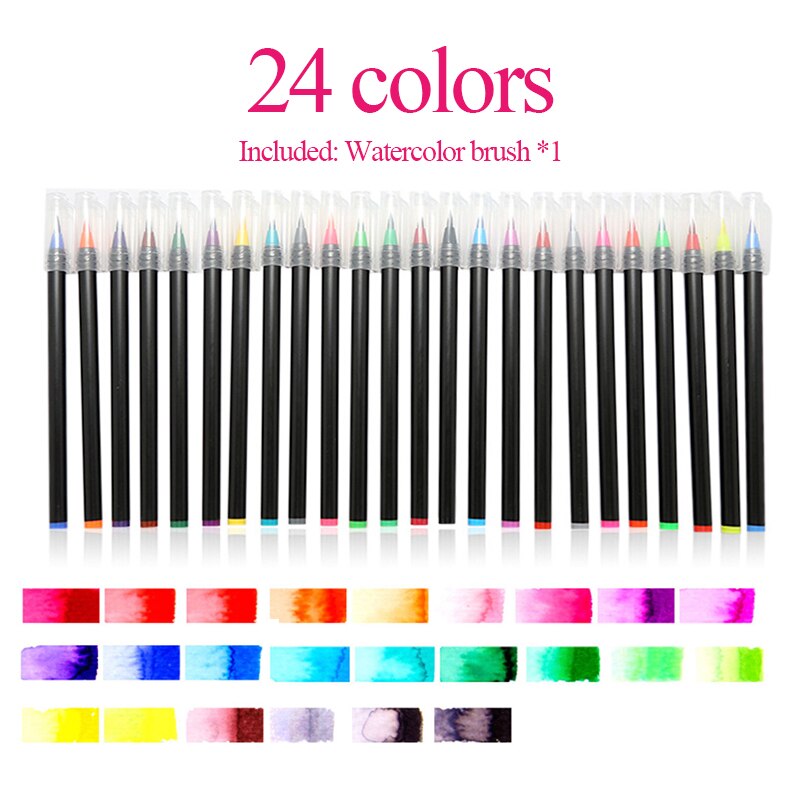 Aquarel Brush Marker Pen 20/24 Kleuren Wasbare Zachte Hoofd/Tip Glad Inkt Borstel Voor Chinese Inkt Schilderij Hand Geschilderd graffiti: 24-1colors
