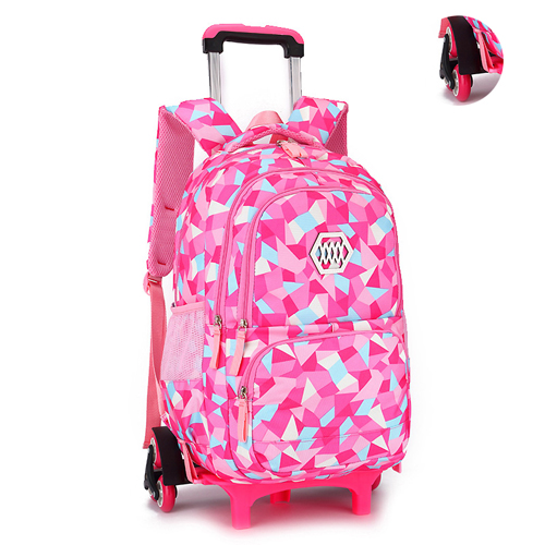Sixrays børn drenge piger trolley skoletaske bagage bogtasker rygsæk nyeste aftagelige børn skoletasker med 3 hjul trapper: Rose