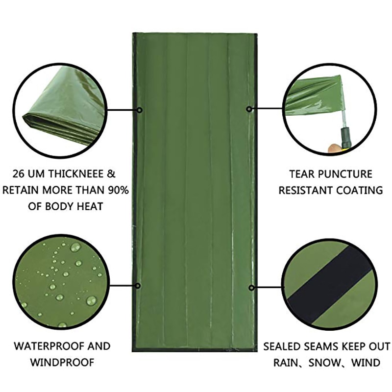 Outdoor Draagbare Camping Accessoires Met Karabijnhaak Emergency Slaapzak Envelop Type Ultra Licht Herbruikbare Vouwen