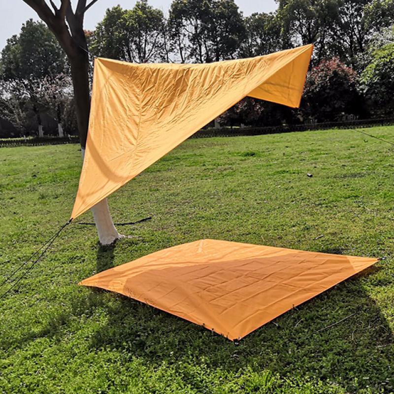 Waterproof Tarp Tent Shade Garden Sunshade Outdoor Camping Sun Shelter Beach Multifunction Awning With Camping Picnic Mat: clear orange / 210x150cm