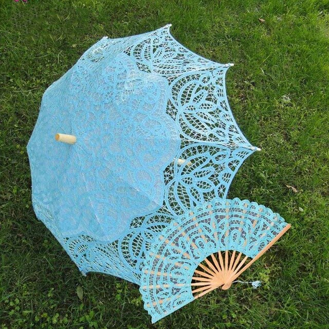 14 kleur keuze Nobele Elegante Paleis Stijl Lange Arm Bruids Paraplu/Borduren Boerenbont Lace Parasol kant Paraplu: Blauw