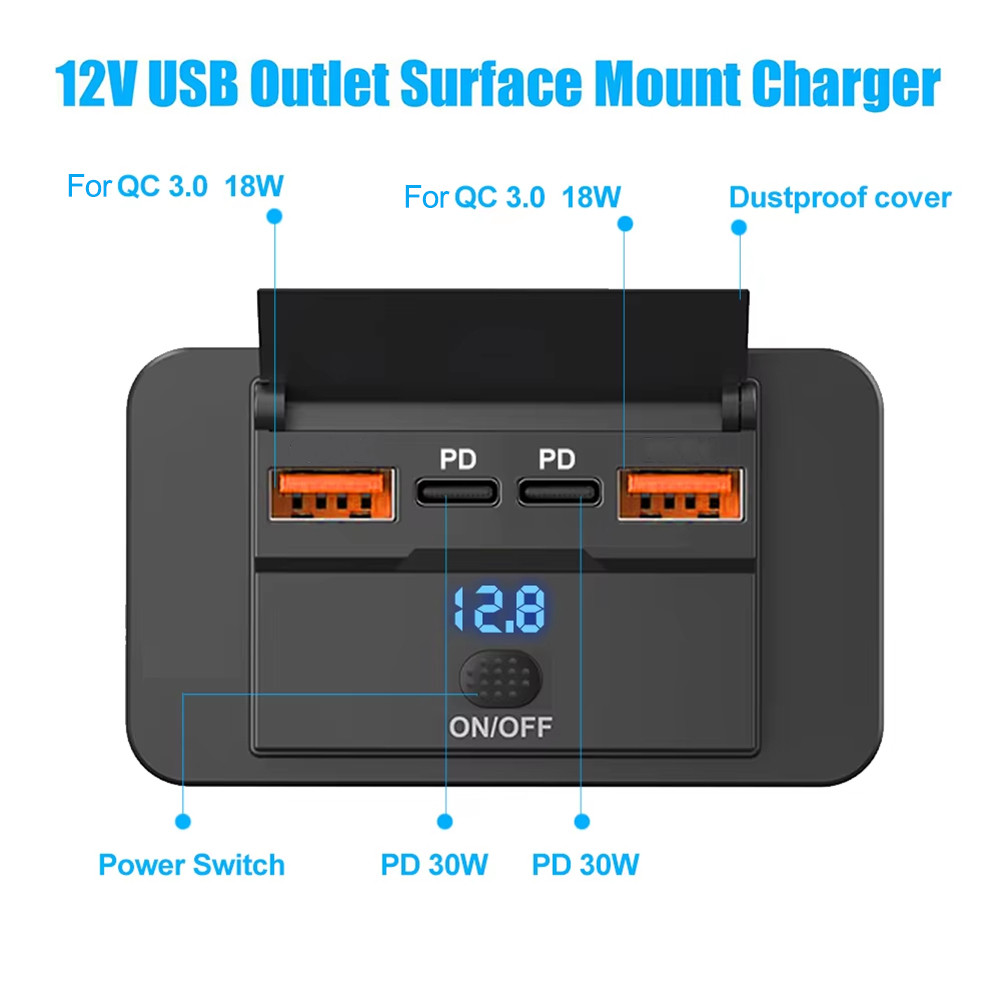 Dual USB Charger 12V Car Charger Socket Adapter With Switch For Campervan Caravan Motorhome ATV Boat RV Parts