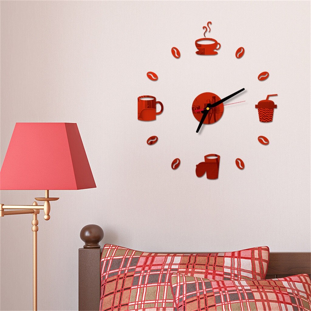 DIY Große Wanduhr Rahmenlose Riesen Uhren Spiegel Aufkleber Moderne Cafe Kaffee Milch Trinkbecher Zauberstab Dekor Für Küche