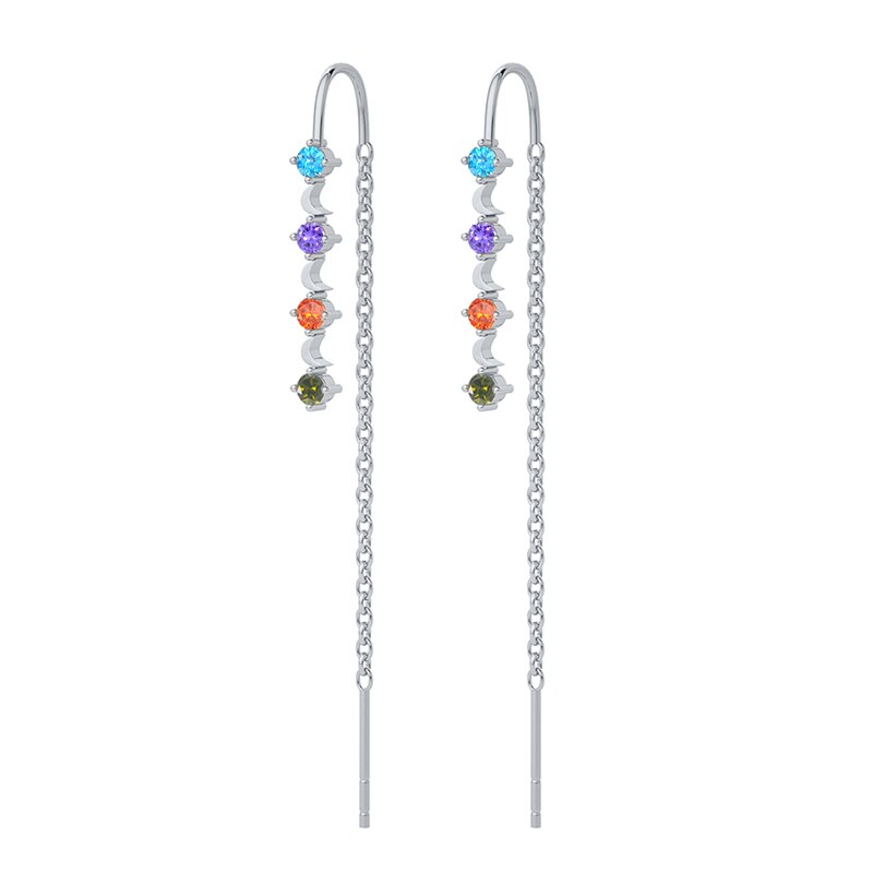 Aide 925 Sterling Zilver Kleurrijke Zirkoon Lange Ketting Kwast Threader Oorbellen Voor Vrouwen Oorbellen Partij Sieraden Pendientes: 3