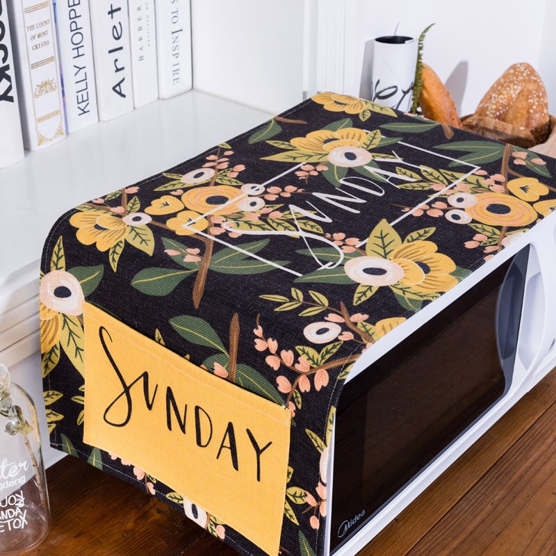 Four à micro-ondes à fleurs individuelles | De style nordique, couvre la poussière du four, bouclier en tissu de style artistique Rural avec sac de contenu de magasin