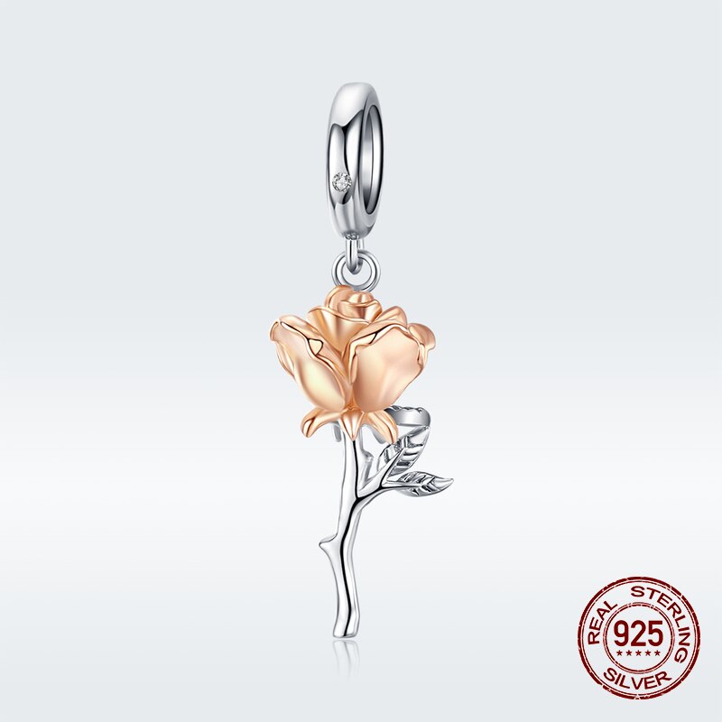 rose necklace pendant fit bangle charm bracelet bead woman original 925 sterling silver jewelry authentic making: b145