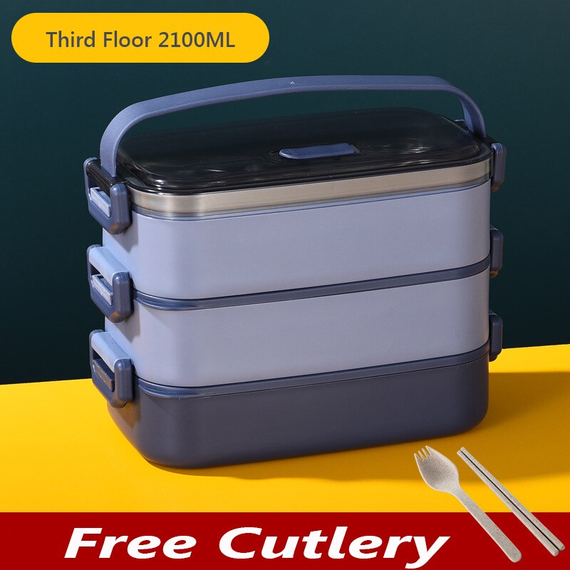 Portable Lunch Box Multilayer Stainless Steel Bento Box For Kids Office Worker Japanese Snacks Food Storage Containers Meal Prep: Three Floors Blue