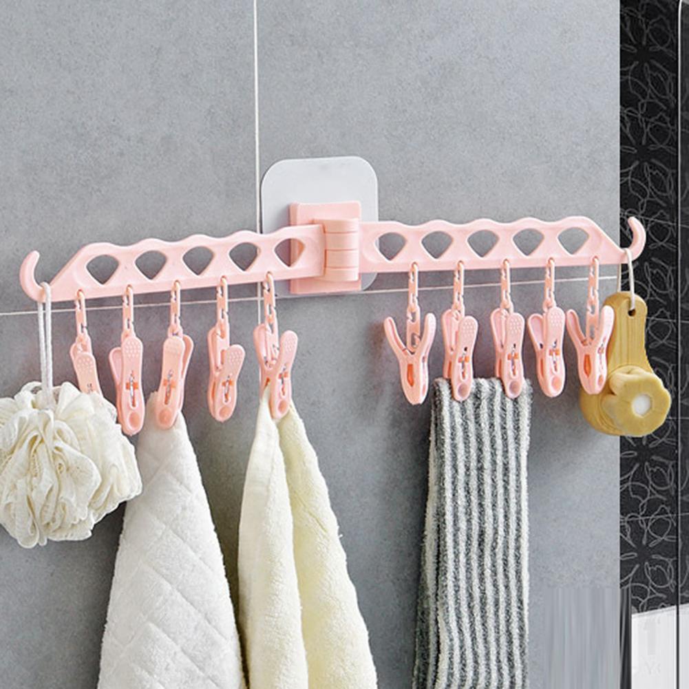Multifunctionele Hangers Verwijderbare Huishouden Muur Haken Beugel Plastic Winddicht Hanger Wasknijper Ondergoed Sokken Droogrek