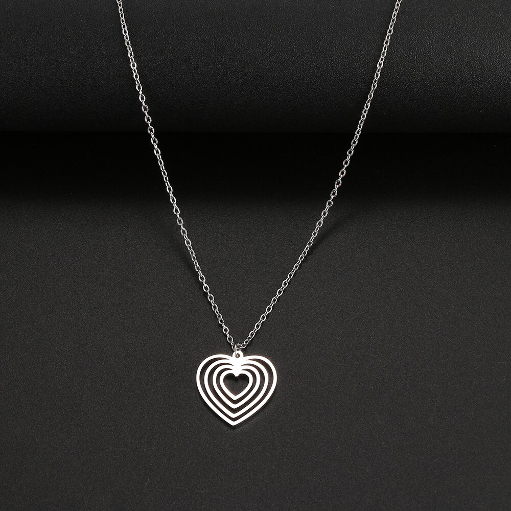 Collane in acciaio inossidabile cuore griglia cava Design ciondolo catena collana moda per donna uomo gioielli amico migliori regali: Silver