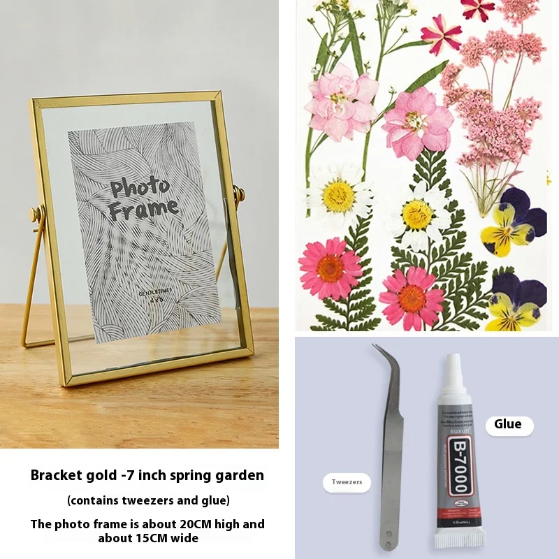 DIY Double-Sided Transparent Glass Picture Frame for Dried Flowers Handmade Home Decor Display Stand Decorative Photo Frame: MULTI