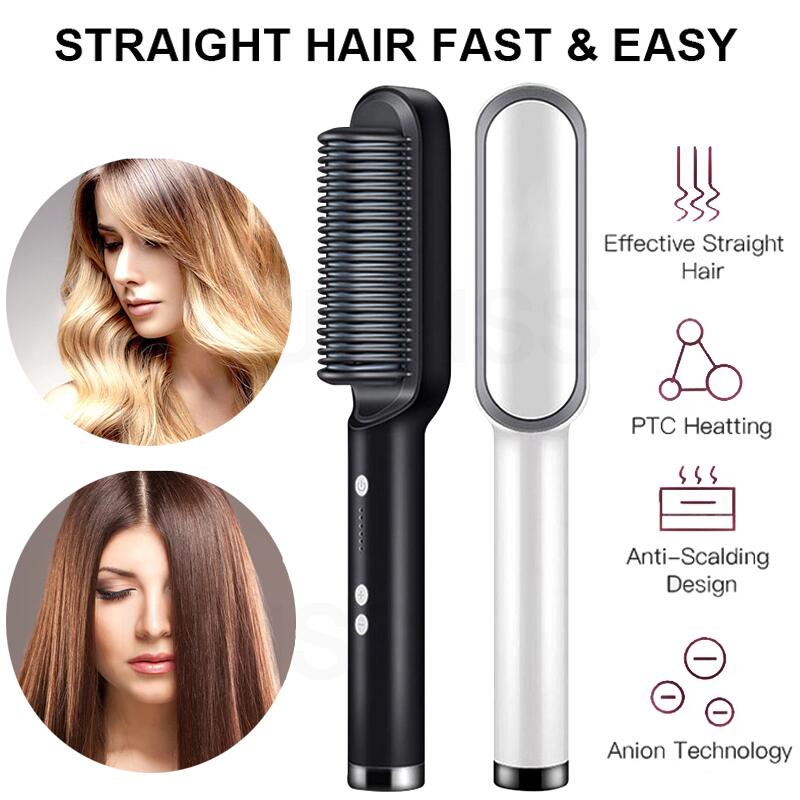 Multifuncional pente de cabelo quente homem barba alisador escova elétrica cerâmica rápido calor curling endireitar pente em linha reta styler