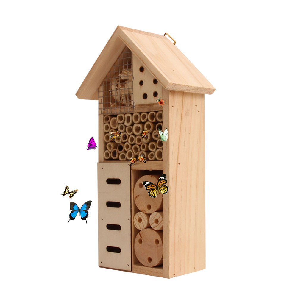 Maison d&#39;insecte en bois, nid naturel, nid d&#39;insecte pour jardin extérieur, cour, papillon d&#39;abeille: Default Title