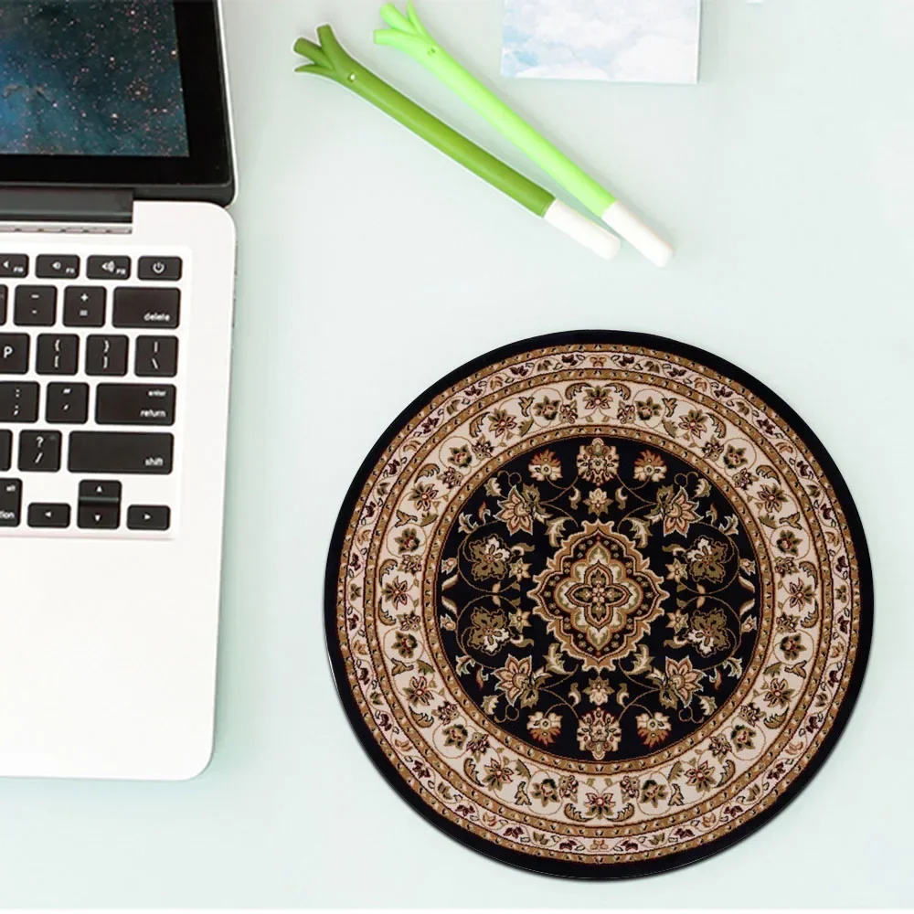 Round Mini Persian Carpet Pattern Mouse Pad Table Rug Anti-slip Mat Desktop 22x22cm Game Computer Mat Gaming Keyboard Gamer Rugs
