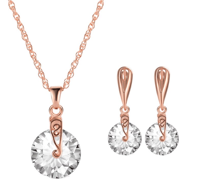 Hesiod 2 Stks/partij Ketting Oorbel Sieraden Set Goud Kleur Alloy Ronde Crystal Uitgeholde Vrouwen Sieraden Sets