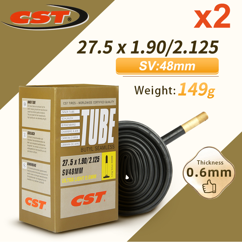 2PCS CST Bike Ultra-Light Inner Tube 26/27.5/29/700c For MTB Road Bike Tyre Butyl Rubber Competition Grade Bicycle Interior Tire: Gold