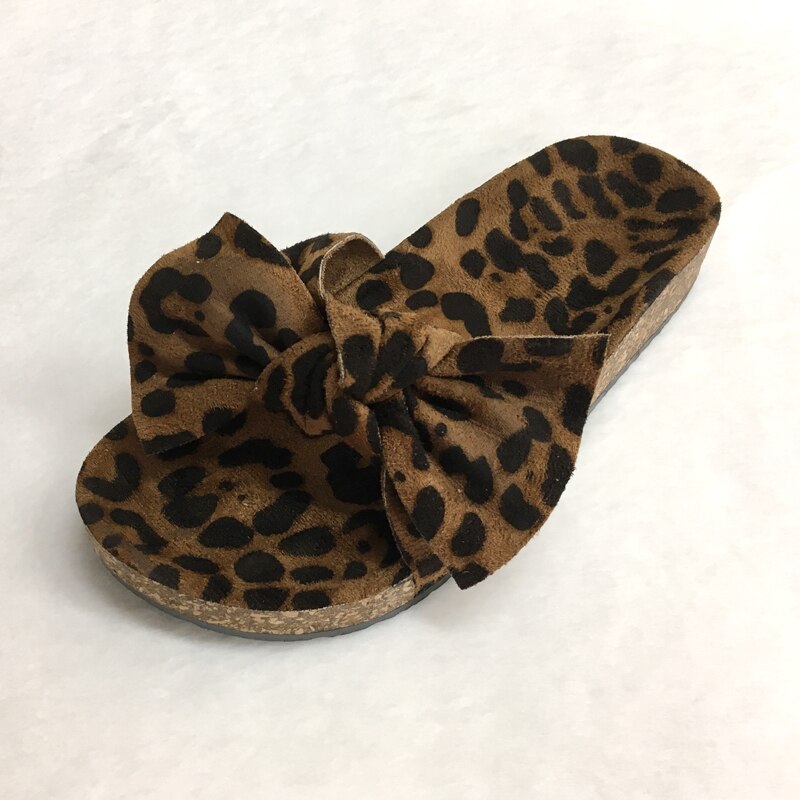 women fatia leopard ribbon sandals with cork lady open toe cork slides slippers: brown / 39