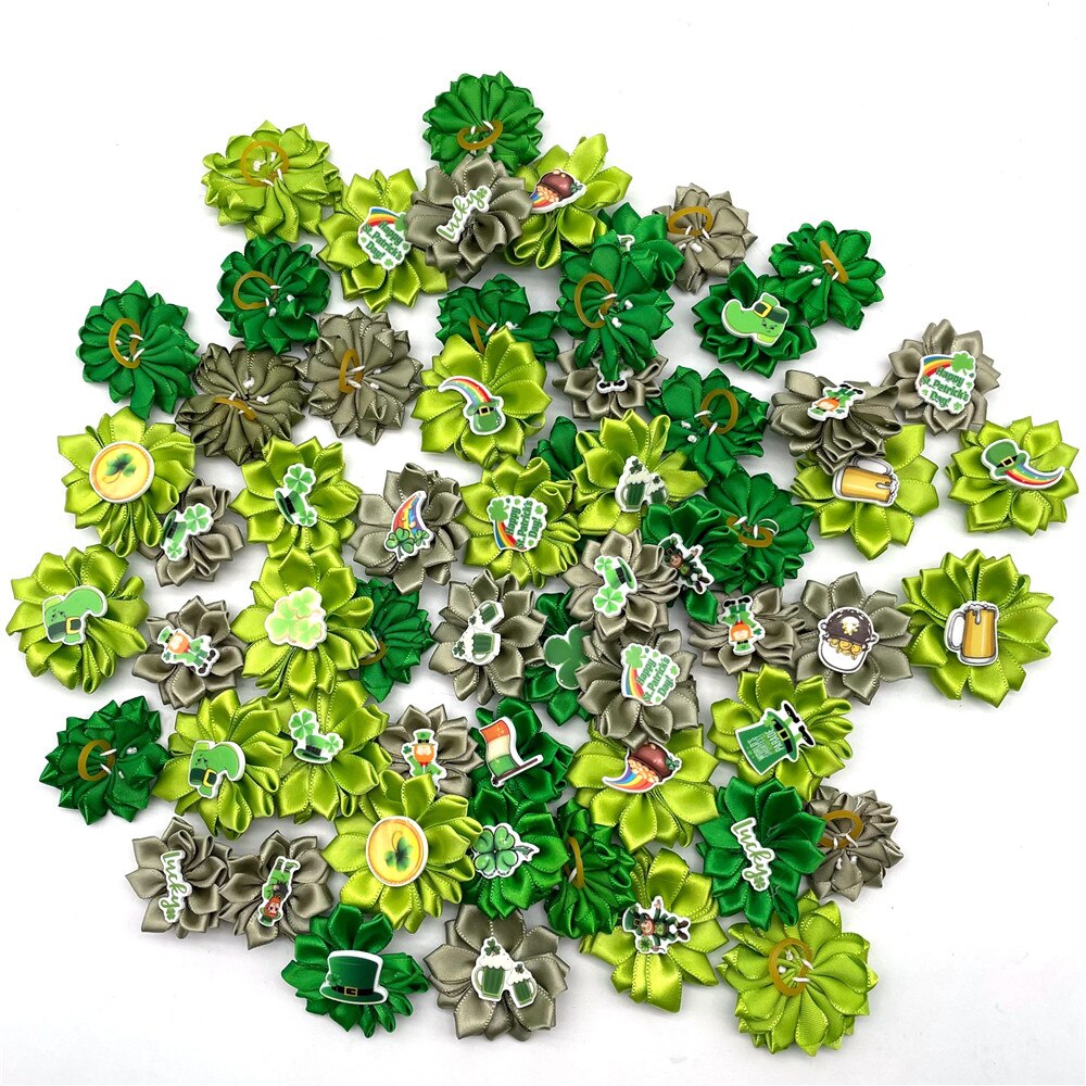 Lazos para el pelo de perros pequeños, gomas de goma para el pelo del Día de San Patricio, accesorios para el cabello del perro Yorkshire Clover, lazos de aseo para productos de mascotas, 50/100 piezas