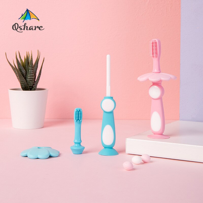 Qshare Baby Silizium Zahnbürste Mit Ersatz Pinsel Kopf Baby Artikel Kinder Infant Mundpflege Werkzeug Standable Kinder Zahn Pinsel