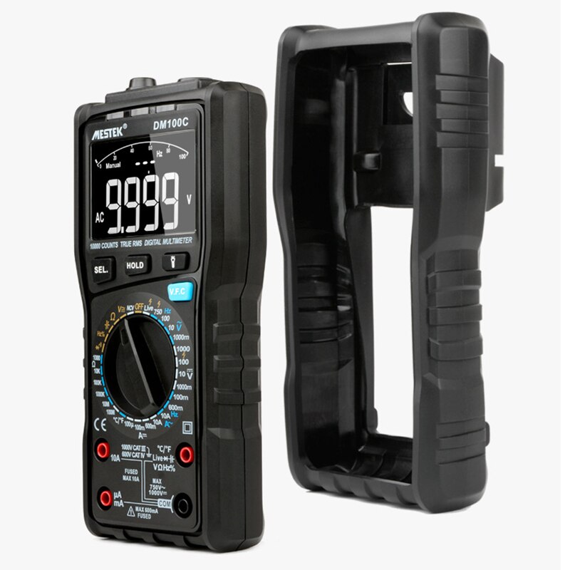 MESTEK DM100C True-RMS Digital Multimeter Button 10000 Count with Analog Bar Graph AC/DC Voltage Ammeter Current Ohm Manual/Auto