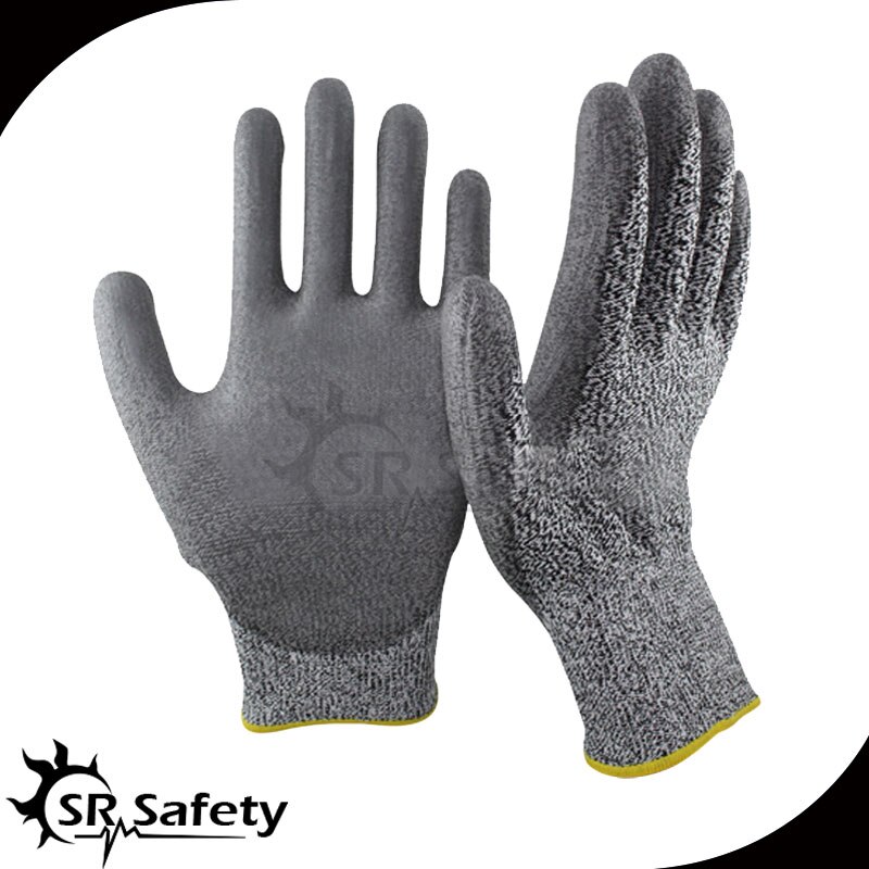 Srsafety 6 paar anti-snij pu-handschoenen, snijbestendige handschoen, snijniveau 5