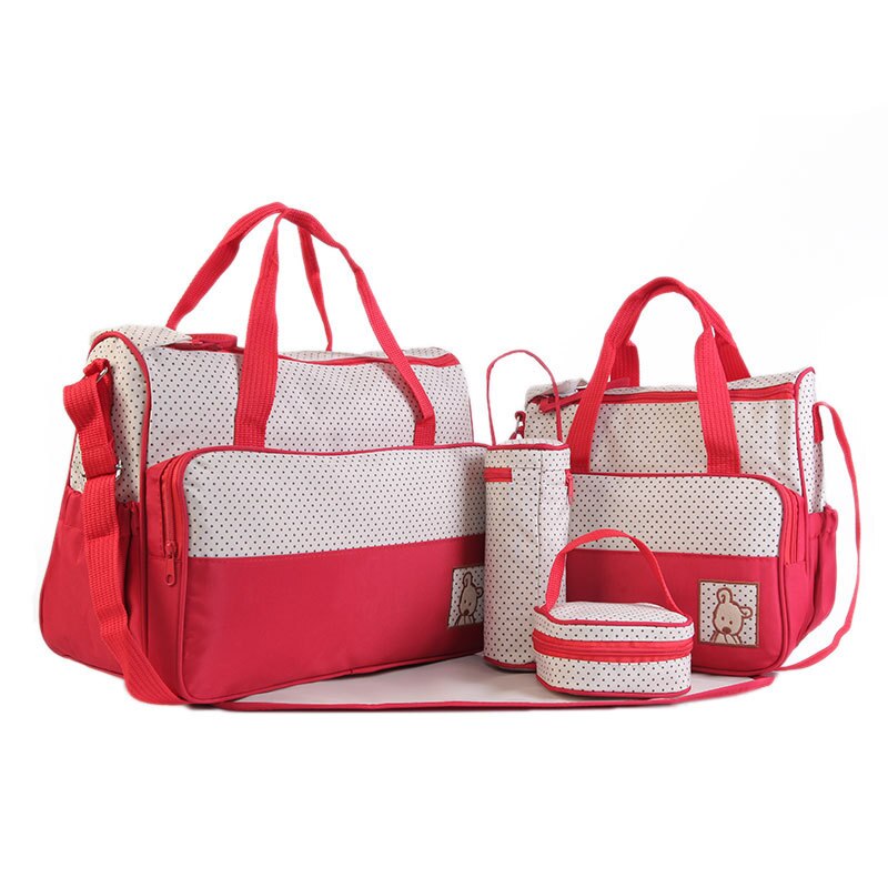 Multifuncational Large Capacity 5Pcs Baby Diaper Bag Shoulder Bags Organizer For Mummy Maternity Baby Bag For Mom Diaper Bag: Red