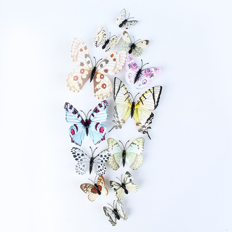 12Pcs 3D Double layer Butterfly Wall Stickers Butterfly Fridge sticker DIY Art Home Decoration Wall Stickers Wall Decals: white
