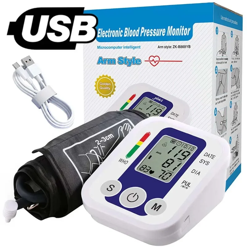 Tonómetro portátil digital lcd braço tensiímetros monitor de pressão arterial medidor de freqüência cardíaca grande manguito esfigmomanômetro cuidados de saúde: Bege